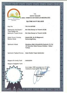 Sin Gıda Sertifika, Sin Gıda Certifi